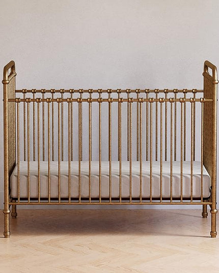 NAMESAKE Abigail 3-in-1 Convertible Metal Crib in Vintage Gold, Greenguard Gold Certified - LeafyLoom