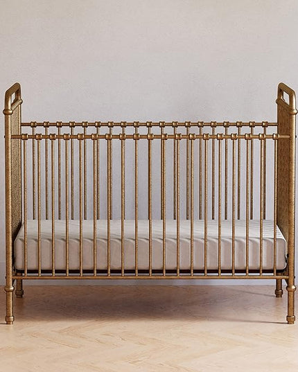 NAMESAKE Abigail 3-in-1 Convertible Metal Crib in Vintage Gold, Greenguard Gold Certified - LeafyLoom