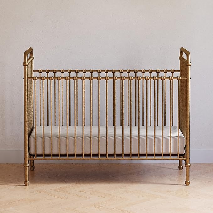 NAMESAKE Abigail 3-in-1 Convertible Metal Crib in Vintage Gold, Greenguard Gold Certified - LeafyLoom