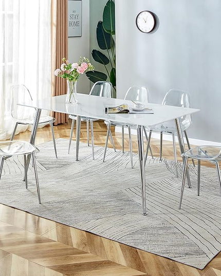 NicBex Modern Minimalist Rectangular Dining Table with 0.4 Inch White Imitation Marble Tabletop and Silver Metal Legs Suitable for Kitchens, Restaurants, and Living Rooms, White - LeafyLoom