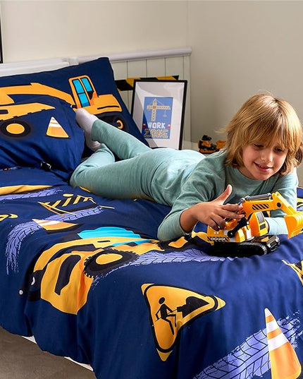 Joiedomi Kid Twin Comforter Set - 5 Piece Construction Vehicle Bedding Set for Boys/Girls - Super Soft Microfiber Bed in a Bag with Comforter, Sheets, Pillowcase & Sham - LeafyLoom