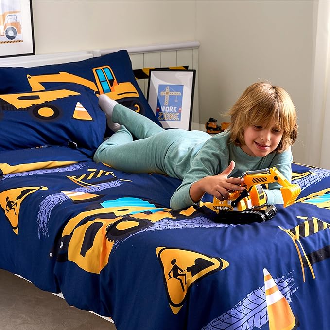 Joiedomi Kid Twin Comforter Set - 5 Piece Construction Vehicle Bedding Set for Boys/Girls - Super Soft Microfiber Bed in a Bag with Comforter, Sheets, Pillowcase & Sham - LeafyLoom