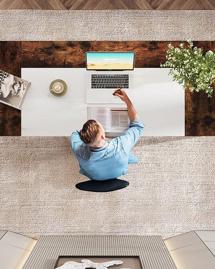 Tribesigns Office Executive Desk, 63 inch Large Computer Desk Writing Desk with Storage Shelf, Modern Simple Workstation Business Furniture for Home Office, White Rustic Brown - LeafyLoom