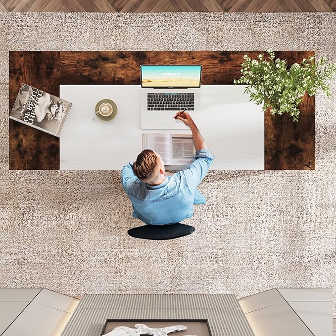 Tribesigns Office Executive Desk, 63 inch Large Computer Desk Writing Desk with Storage Shelf, Modern Simple Workstation Business Furniture for Home Office, White Rustic Brown - LeafyLoom