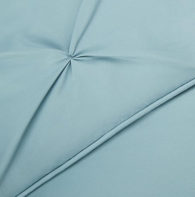 Amazon Basics All-Season Down-Alternative 3 Piece Comforter Bedding Set, King, Spa Blue, Pinch Pleat With Piped Edges - LeafyLoom