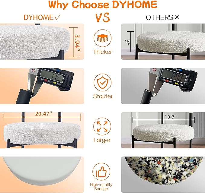 DYHOME Dining Chairs Set of 6, White Boucle Dining Chairs for Kitchen, Dining Room Chairs Curved Backrest Upholstered Mid Century Modern Dining Chairs with Black Metal Legs - LeafyLoom