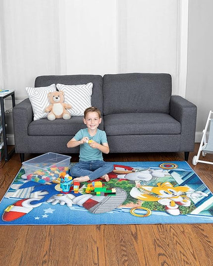 Franco Kids Room Non Slip Area Rug, 69 in x 52 in, Sonic The Hedgehog, Anime - LeafyLoom