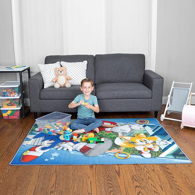 Franco Kids Room Non Slip Area Rug, 69 in x 52 in, Sonic The Hedgehog, Anime - LeafyLoom