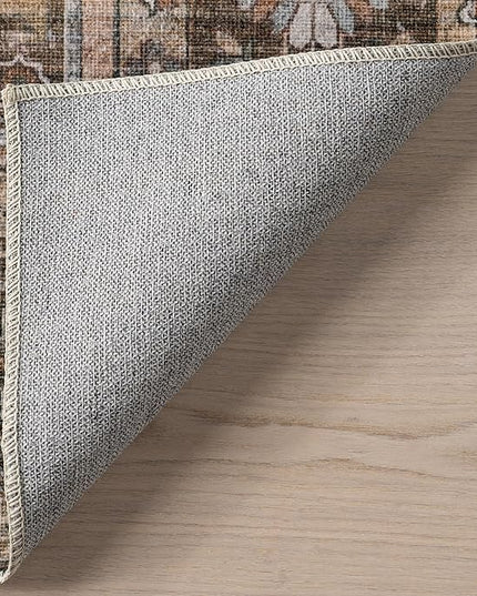 nuLOOM Devin Machine Washable Vintage Medallion Ultra Thin Area Rug, 5' x 8', Light Brown - LeafyLoom