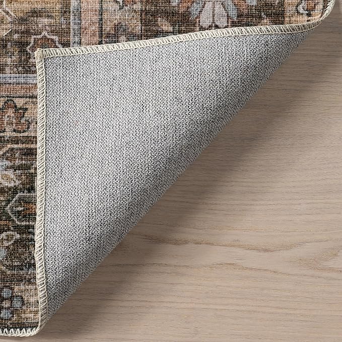 nuLOOM Devin Machine Washable Vintage Medallion Ultra Thin Area Rug, 3' x 5', Light Brown - LeafyLoom