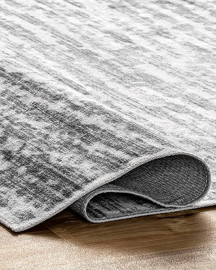 nuLOOM Avelina Abstract Stripes Machine Washable Ultra Thin Area Rug, 5' x 8', Light Grey - LeafyLoom