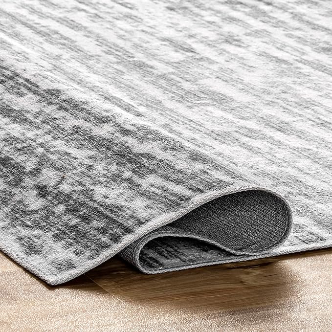 nuLOOM Avelina Abstract Stripes Machine Washable Ultra Thin Area Rug, 5' x 8', Light Grey - LeafyLoom