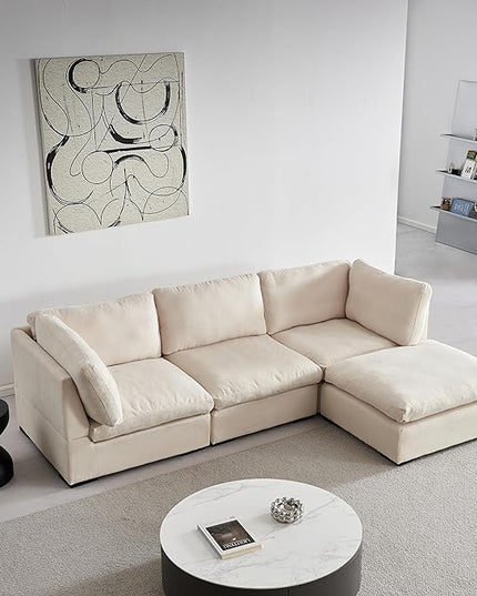 Cloud Modular Sectional Sofa, Comfort 60% Down Filled L Shaped Sleeper Sofa Couch Bed with Movable Ottoman for Living Room, Minimalist Wide Deep Seat Convertible Corner Sofa&Couches for Office - LeafyLoom
