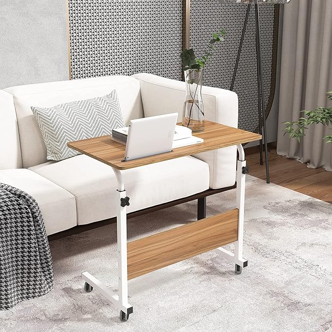 SogesGame 31.5 inches Side Table with Wheels,Snack Side Table with Castors Mobile End Table Easy to Assemble for Laptop,Oak,05#3-80OK-S8-US - LeafyLoom