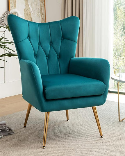 US Pride Furniture Modern Accent Chair with Ergonomic High Wingback, Microfiber Upholstered Armchair with Metal Legs for Living Room, Bedroom, Office or Vanity, Dark Teal - LeafyLoom
