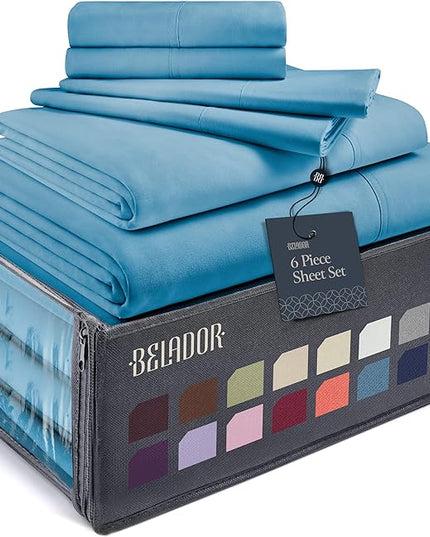BELADOR Silky Soft Cali King Sheet Set -Luxury 6 Piece Bed Sheets for California King Size Bed, Secure-Fit Deep Pocket Sheets with Elastic, Breathable Hotel Sheets & Pillowcase Set, Wrinkle Free - LeafyLoom