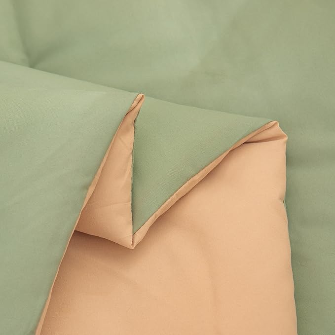 NINENINE Sage Green Comforter Set Queen,Light Green Bedding Set,Comforter Set for Women Men, Solid Color Camel Green Comforter Sets with 1 Comforter 2Pillowcases - LeafyLoom