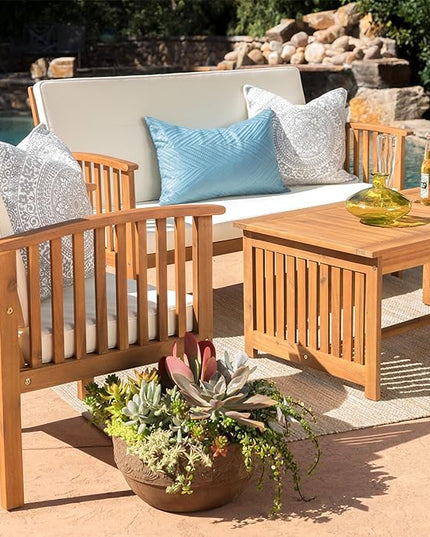 Christopher Knight Home Carolina Outdoor Acacia Sofa Set, 4-Pcs Set, Brown Patina + Cream Cushion - LeafyLoom