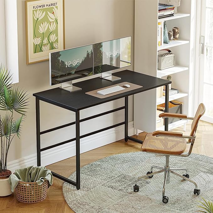 CubiCubi Computer Desk 32" Study Writing Table for Home Office, Modern Simple Style PC Desk, Black Metal Frame, Black - LeafyLoom