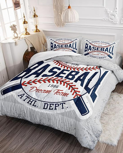 Datura home Baseball Comforter Set Vintage Grey Baseball Printed Quilt Bedding Set with 1 Comforter and 2 Pillowcases for Boys and Girls Bedroom All Season(Baseball Queen) - LeafyLoom