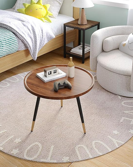 SAYGOER Round Coffee Table Small Modern Coffee Tables Rustic Farmhouse Center Table for Living Room Home Office Mid Century Accent Sofa Table Easy Assembly, Dark Brown - LeafyLoom