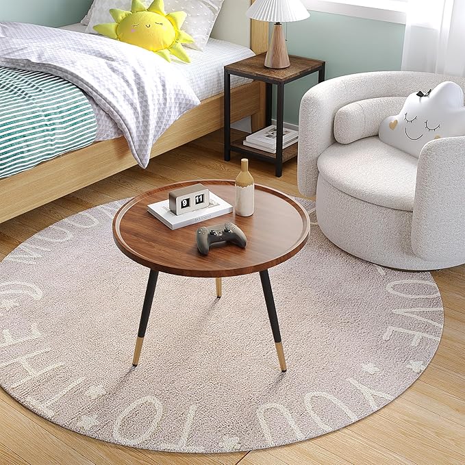 SAYGOER Round Coffee Table Small Modern Coffee Tables Rustic Farmhouse Center Table for Living Room Home Office Mid Century Accent Sofa Table Easy Assembly, Dark Brown - LeafyLoom