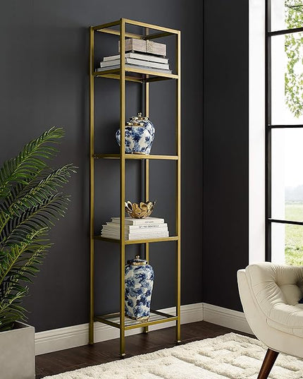 Crosley Furniture Aimee Narrow Etagere Bookcase - Gold and Glass - LeafyLoom