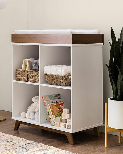 DaVinci Otto Convertible Changing Table and Cubby Bookcase in White and Walnut - LeafyLoom