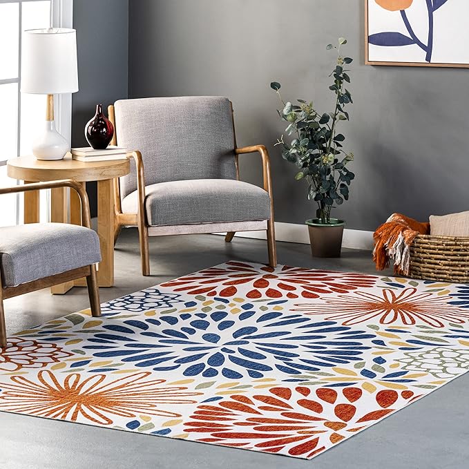 nuLOOM McEwen Bohemian Floral Machine Washable Ultra Thin Area Rug, 3' x 5', Multi - LeafyLoom
