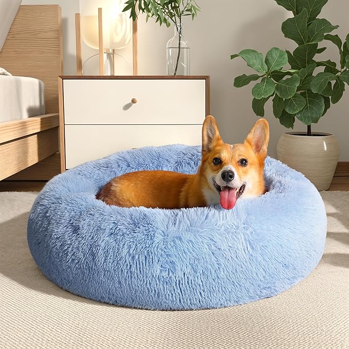 WESTERN HOME WH Calming Dog Bed & Cat Bed, Anti-Anxiety Donut Dog Cuddler Bed, Warming Cozy Soft Dog Round Bed, Dog Cat Cushion Bed for Small Medium Dogs and Cats WESTERNHOME