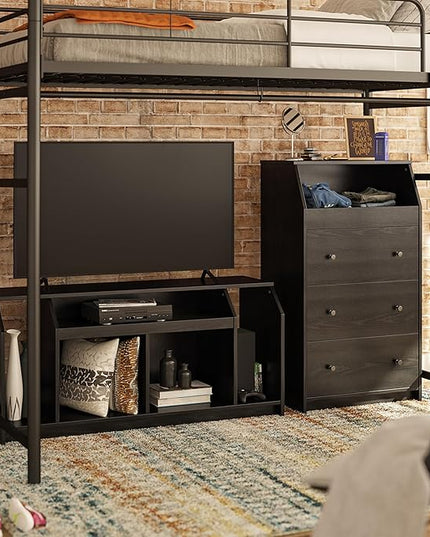 Ameriwood Home The Loft 3 Drawer Dresser, Black Oak - LeafyLoom