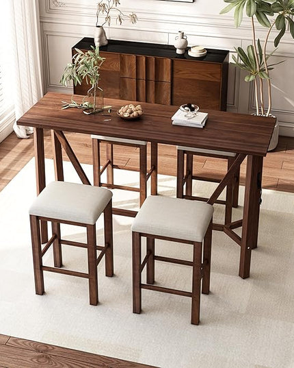 NicBex Dining Table Set for 4 Table and Chairs Modern 5-Piece Dining Table Set Bar Kitchen Table Set with Upholstered Stools for Small Space, Breakfast Nook, Easy Assemble, Walnut - LeafyLoom