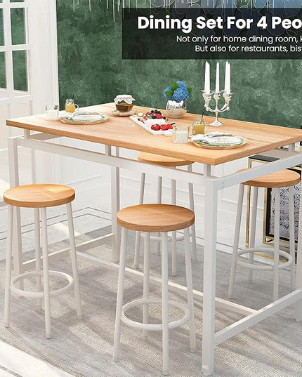 DKLGG Dinner Table Set for 4, Modern Kitchen Table and Chairs for 4 Wooden Top and Adjustable Metal Legs, Small Dining Room Table Set 5 Pieces Compact Design for Small Space - LeafyLoom