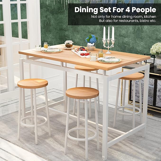 DKLGG Dinner Table Set for 4, Modern Kitchen Table and Chairs for 4 Wooden Top and Adjustable Metal Legs, Small Dining Room Table Set 5 Pieces Compact Design for Small Space - LeafyLoom