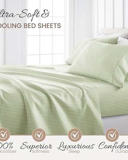 Linen Market 3 Piece Twin Bedding Sheet Set (Sage Chevron) - Sleep Better Than Ever with These Ultra-Soft & Cooling Bed Sheets for Your Twin Size Bed - Deep Pocket Fits 16" Mattress - LeafyLoom