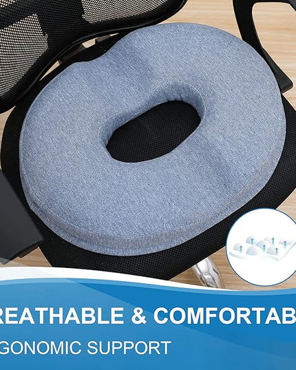 JEMA Donut Pillow, Tailbone Memory Foam Seat Cushion by Ergonomic Innovations for Sores, Coccyx, Sciatica, Pregnancy, Post Natal (Blue) - LeafyLoom