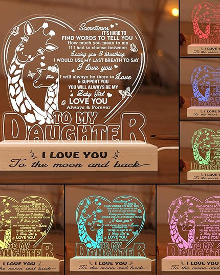ARTSYWIX Daughter 3D Illusion Lamp with Wooden Base USB Powered Acrylic Night Light, Daughter Gifts from Mom, to My Daughter Lamp, Gift for Girls Women, Gifts for Birthday Graduation Keepsake - LeafyLoom