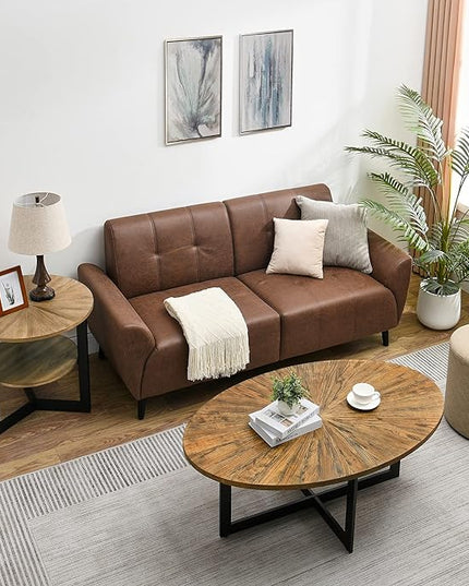 Solid Wood Oval Coffee Table with Cross Metal Legs, 47.9" Industrail Bar Cocktail Table for Living Room Kitchen Office Sofa Table Bristro Table for Cafe/Bar Rustic Brown 1831 - LeafyLoom