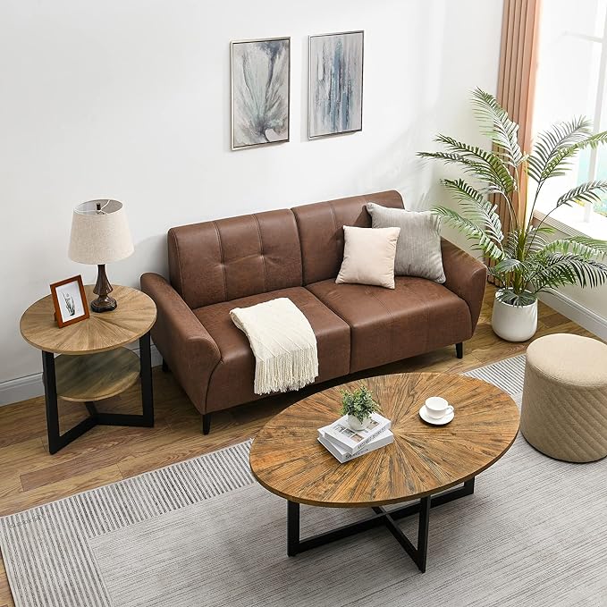 Solid Wood Oval Coffee Table with Cross Metal Legs, 47.9" Industrail Bar Cocktail Table for Living Room Kitchen Office Sofa Table Bristro Table for Cafe/Bar Rustic Brown 1831 - LeafyLoom