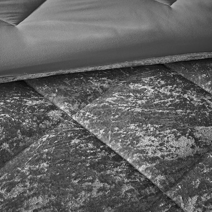 Intelligent Design Twin Comforter Set, Velvet Comforter Set , Luxury Diamond Quilting Comforter Set, Fluffy Comforter Bed Set with Decorative Pillowand 1 Sham, 3 Piece Grey, Twin/Twin XL - LeafyLoom