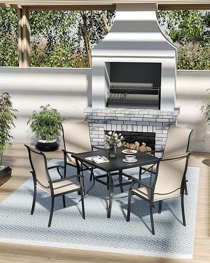 Pamapic 5 Pieces Patio Dining Set, Outdoor Dining Set for Garden Backyard Poolside Deck,Outdoor Table and Chairs Set with 4 Textilene Chairs,Beige - LeafyLoom