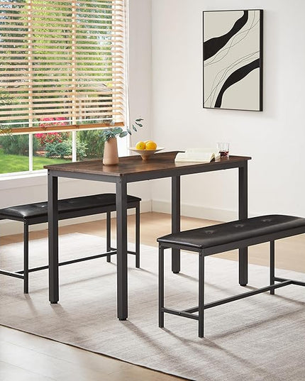 NicBex Dining Table Set Breakfast Nook Table Set Barstool Dining Table with 2 Pu Upholstered Benches Industrial Style Dining Table and Chairs for Kitchen, Living Room, Rustic Brown - LeafyLoom