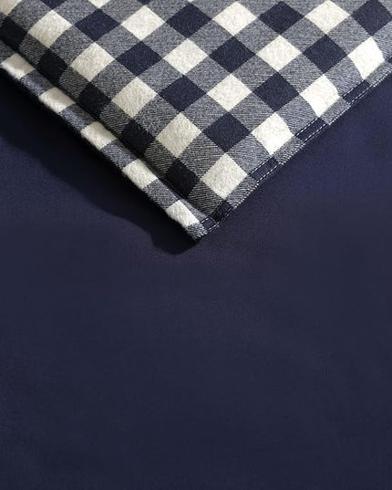 Eddie Bauer - Queen Comforter Set, Reversible Cotton Bedding with Matching Shams, Pre-Washed for Added Softness (Kingston Navy, Queen) - LeafyLoom