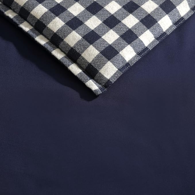 Eddie Bauer - Queen Comforter Set, Reversible Cotton Bedding with Matching Shams, Pre-Washed for Added Softness (Kingston Navy, Queen) - LeafyLoom