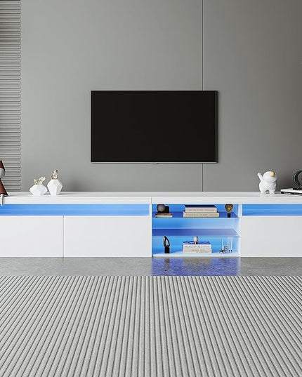 NicBex TV Stand for 100 Inch TV LED Gaming Entertainment Center Media Storage Console Table with 2 Glass Shelves and LED Color Changing Lights for Living Room,Bedroom,94.50 Inch,White - LeafyLoom
