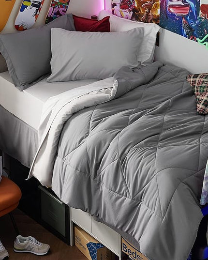 Bedsure Twin XL Comforter Sets - 5 Pieces Reversible Twin XL Bedding Sets, Bed Sets Comforters, Sheets, Pillowcase & Sham, Grey Twin Extra Long Size Bed in a Bag for College - LeafyLoom