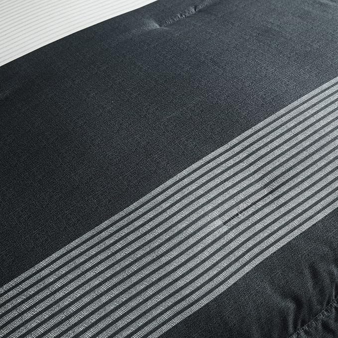 WONGS BEDDING Dark Grey Comforter Set Queen, Reversibl Grey Stripe Down Alternative Comforter for All Season,3 Pieces(1 Patchwork Comforter+2 Pillowcases), Soft Microfiber Bedding Set 90”×90” - LeafyLoom