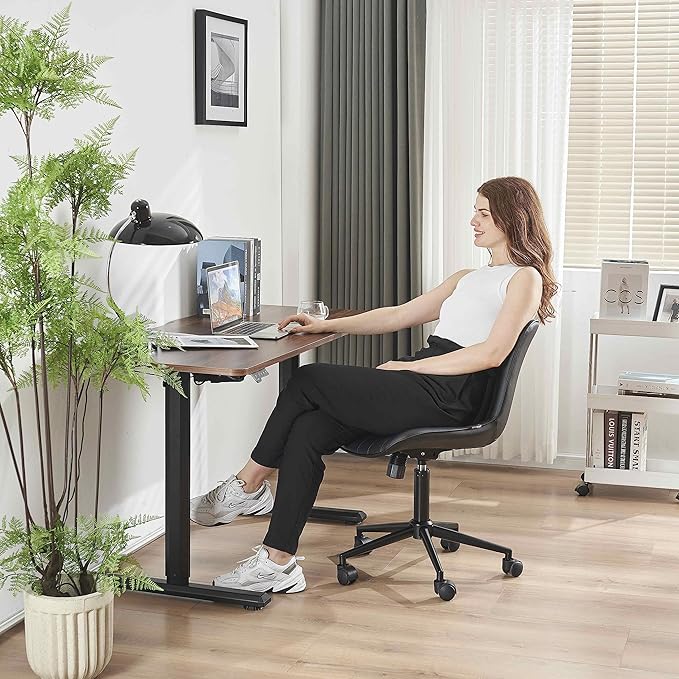 YOUNIKE Office Chair Swivel Desk Chair Upholstered Faux Leather Height Adjustable with Wheels Computer Task Chair Modern Rolling Armless Back, Black, Loads 300 lbs - LeafyLoom
