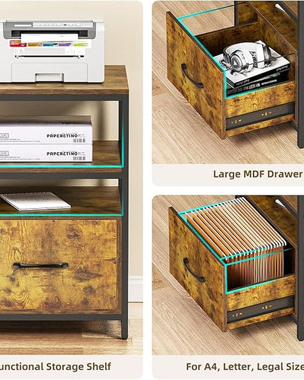 L Shaped Desk - 87" L Shaped Gaming Desk with Power Outlet & Monitor Shelf, Home Office Corner Computer Desk with Printer Shelf & File Drawer, Rustic Brown - LeafyLoom
