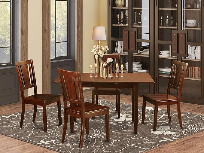 East West Furniture NODU5-MAH-W 5 Piece Kitchen Set for 4 Includes a Rectangle Room Table with Butterfly Leaf and 4 Dining Chairs, 32x54 Inch - LeafyLoom